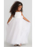 Square Neck White Satin Tulle Ankle Length Flower Girl Dress